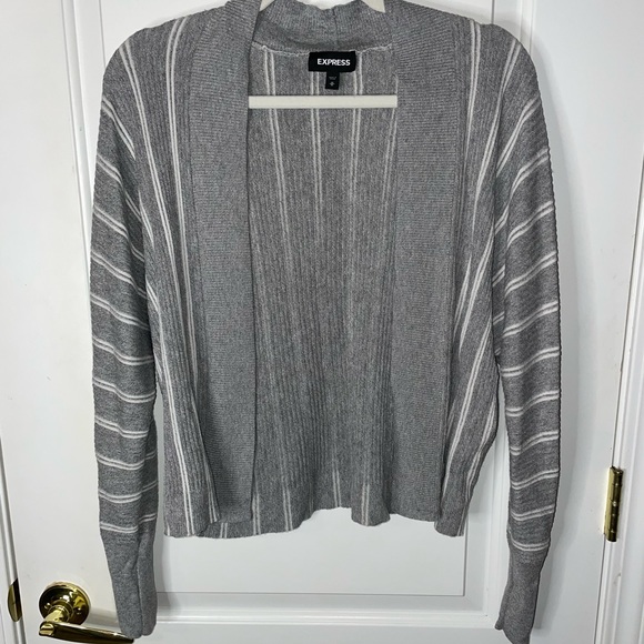 Express Gray and White Striped Cardigan - Picture 1 of 3